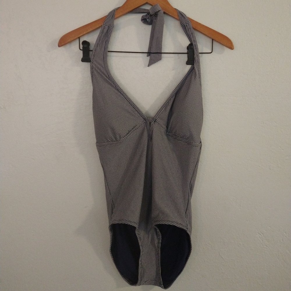 NWT DRAPER JAMES Navy Gingham Keyhole Swimsuit - Picture 6 of 9